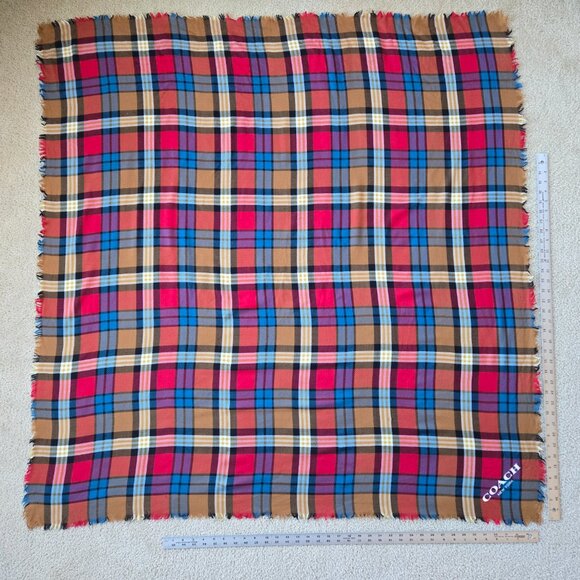 Coach 100% Wool Colorful Plaid Square Scarf - Picture 3 of 11